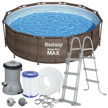 BASEN OGRODOWY 12W1 STELAŻOWY 366x100 POMPA DRABINKA RATTAN BESTWAY