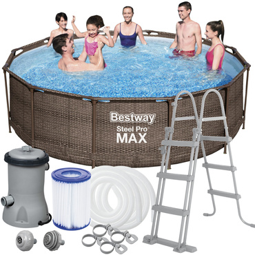 BASEN OGRODOWY 12W1 STELAŻOWY 366x100 POMPA DRABINKA RATTAN BESTWAY