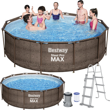 BASEN OGRODOWY 12W1 STELAŻOWY 366x100 POMPA DRABINKA RATTAN BESTWAY