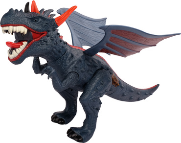 DINOZAUR STEROWANY SMOK CHODZI RYCZY ZIEJE PARĄ ŚWIECI 52CM PILOT RC