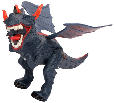 DINOZAUR STEROWANY SMOK CHODZI RYCZY ZIEJE PARĄ ŚWIECI 52CM PILOT RC