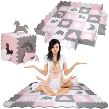 DUŻA MATA PIANKOWA EVA DYWAN 150x150 PUZZLE 53 EL. RÓŻOWA