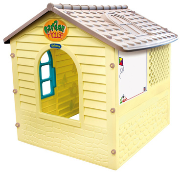 DUŻY DOMEK OGRODOWY DLA DZIECI Z TABLICĄ I OKIENNICAMI Mochtoys