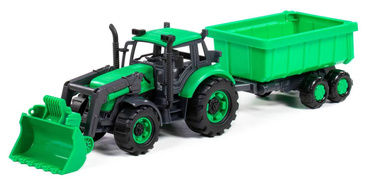 DUŻY TRAKTOR ŁADOWARKA PROGRESS Z PRZYCZEPKĄ POLESIE ZIELONY