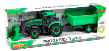 DUŻY TRAKTOR ŁADOWARKA PROGRESS Z PRZYCZEPKĄ POLESIE ZIELONY