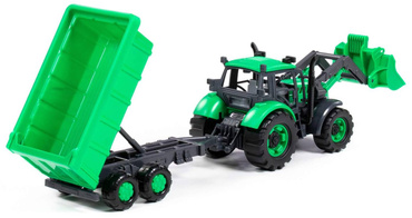 DUŻY TRAKTOR ŁADOWARKA PROGRESS Z PRZYCZEPKĄ POLESIE ZIELONY
