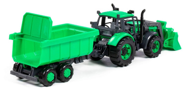 DUŻY TRAKTOR ŁADOWARKA PROGRESS Z PRZYCZEPKĄ POLESIE ZIELONY