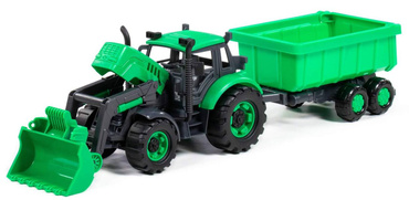 DUŻY TRAKTOR ŁADOWARKA PROGRESS Z PRZYCZEPKĄ POLESIE ZIELONY