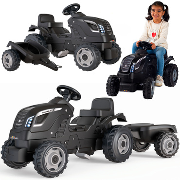 DUŻY TRAKTOR NA PEDAŁY Z PRZYCZEPĄ Farmer XL Smoby CZARNY