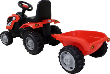 DUŻY TRAKTOR NA PEDAŁY Z PRZYCZEPĄ JEŹDZIK 141cm CZERWONY