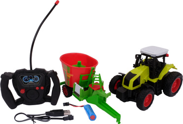 DUŻY TRAKTOR STEROWANY + PASZOWÓZ RC CIĄGNIK 35,5cm USB