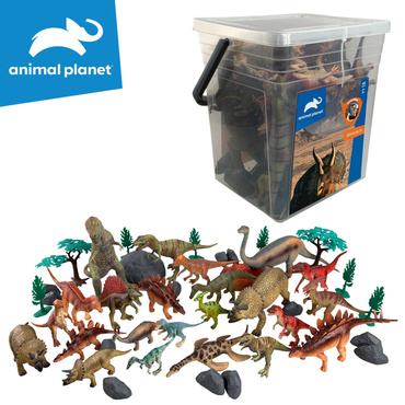 DUŻY ZESTAW FIGUREK W WIADERKU DINOZAURY 45el 