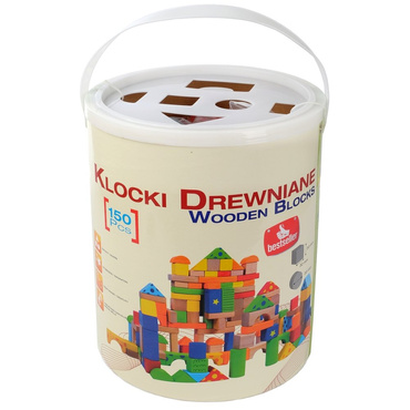 Edukacyjne DREWNIANE KLOCKI W WIADERKU 150 szt Sorter 