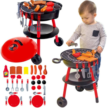 GRILL DO ZABAWY DLA DZIECI NA KÓŁKACH 32 AKCESORIA