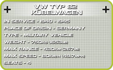 KLOCKI COBI VW typ 82 KUBELWAGEN WORLD WAR II