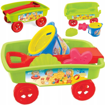 MOCHTOYS WÓZEK NA ZABAWKI PRZYCZEPKA Z ZESTAWEM DO PIASKU