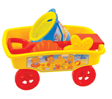 MOCHTOYS WÓZEK NA ZABAWKI PRZYCZEPKA Z ZESTAWEM DO PIASKU