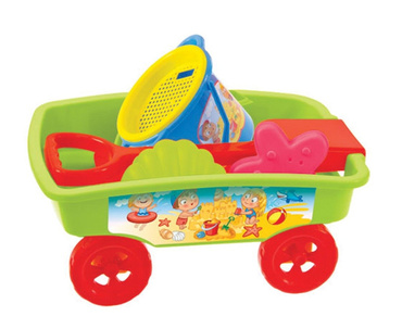 MOCHTOYS WÓZEK NA ZABAWKI PRZYCZEPKA Z ZESTAWEM DO PIASKU