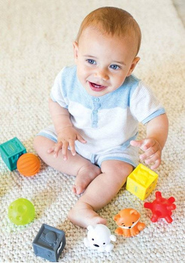 SENSORYCZNE MIĘKKIE ZABAWKI KLOCKI ZESTAW 11 EL INFANTINO