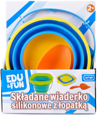 SKŁADANE WIADERKO SILIKONOWE DO PIASKU PIASKOWNICY + ŁOPATKA NIEBIESKIE