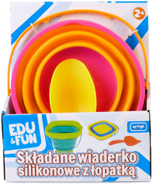 SKŁADANE WIADERKO SILIKONOWE DO PIASKU PIASKOWNICY + ŁOPATKA POMARAŃCZOWE