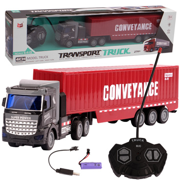 TIR CIĘŻARÓWKA Z KONTENEREM Sterowana 34cm RC Efekty Światło USB CZERWONA