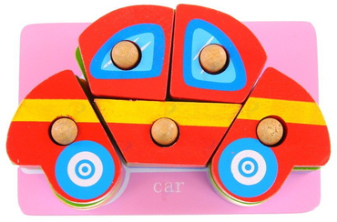 klocki DREWNIANE PUZZLE kolorowe SAMOCHODY 20 el